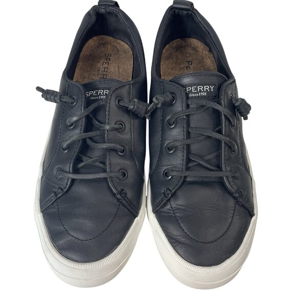 Sperry Crest Vibe Sneakers Womens 9 Black Leather Casual Boat Preppy SlipOn Shoe - Picture 3 of 9